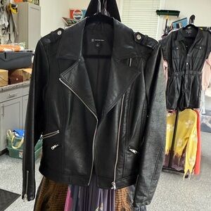 INC Black Faux Leather Jacket size small NWOT